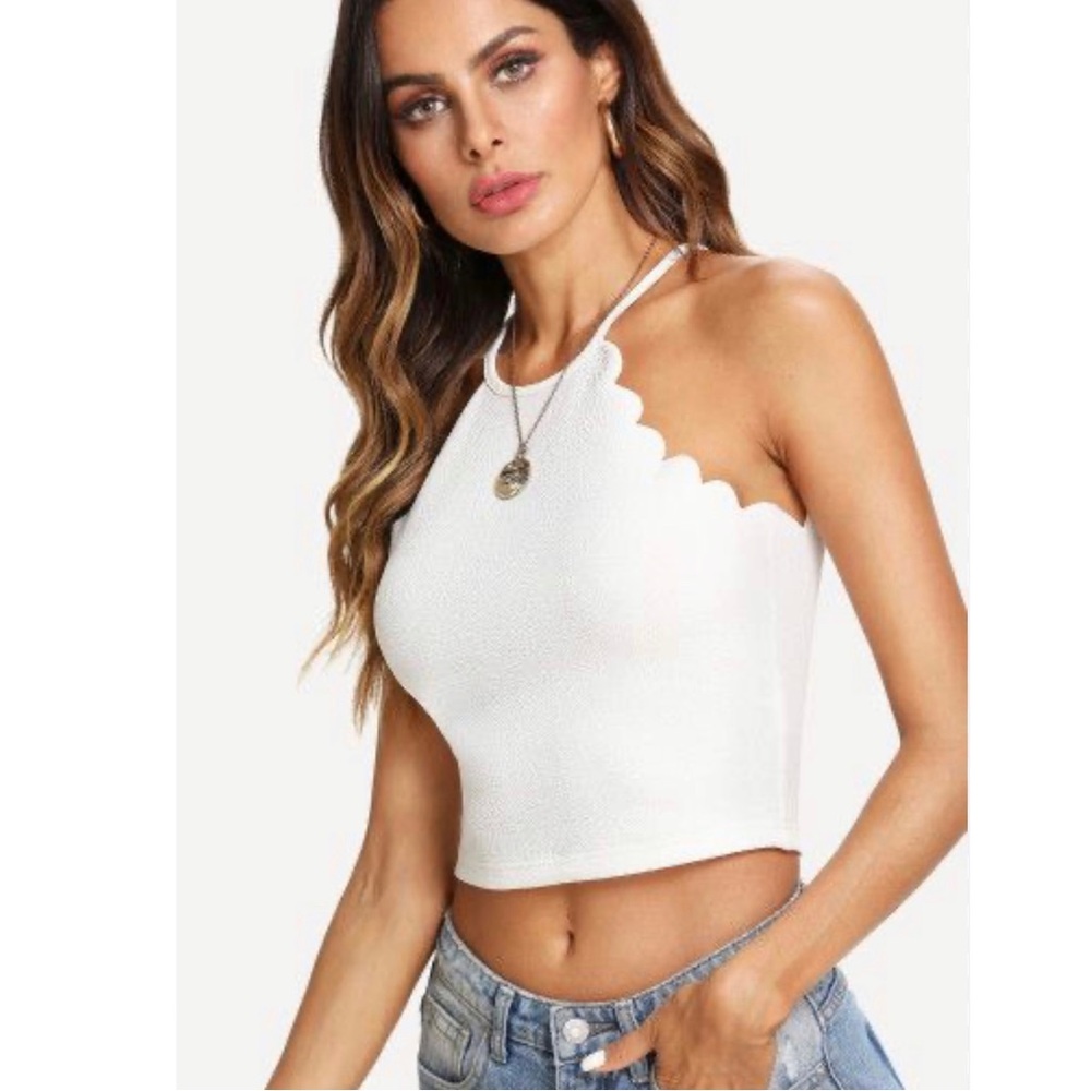 Scallop Trim Crop Halter Top